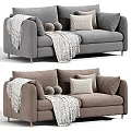 Beige And Gray Upholstered Sofa Interior With Pillows Blanket And Pom Poms