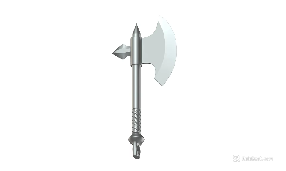 Medieval Battle Axe Weapon With Sharp Blade Spiked Head And Spiral Handle 3d model 