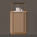 Modern Wooden Tea Table With White Countertop Teapot And Golden Stand
