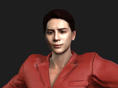 Man Wearing Red Suit in Portrait with Dark Background and Formal Appearance 3d model