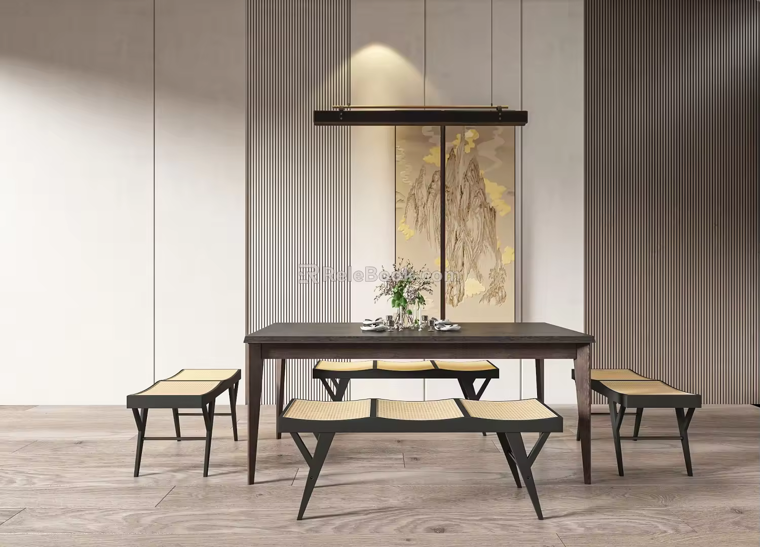 New Chinese Style Casual Table and Chair Combination Bamboo Casual Table and Chair Combination 3d model