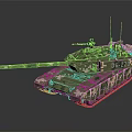 Modern Military Tank With Green Camouflage Pattern Mounted Gun Barrel And Tracks