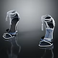 Modern High Heel Shoes With Ankle Lacing Tassel Details And Shiny Black Finish