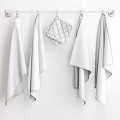 Stylish Bathtub Space With Hanging Gray White Patterned And Dark Towels On White Tiles