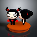 Two Angry And Side Facing Cartoon Characters With Black Hair Red Accessories On Orange Base