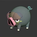 Cartoon Style Pig Game Movie Character With Light Blue Body Brown Ears And Pink Nostrils
