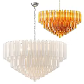 Modern White and Orange Chandeliers With Layered Transparent Strips Design