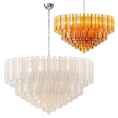 Modern White and Orange Chandeliers With Layered Transparent Strips Design 3d model