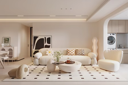 modern living room cream living room 3d model
