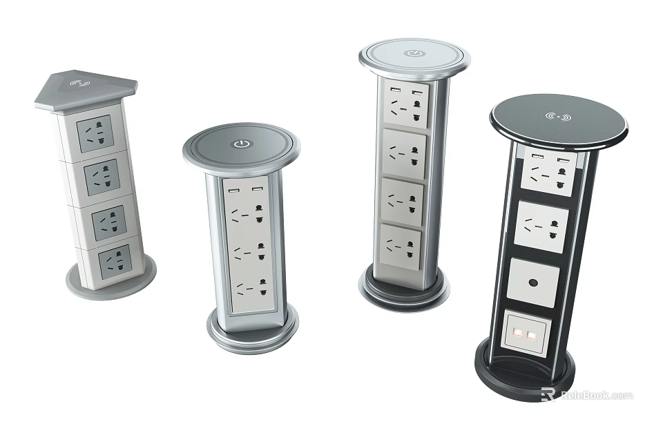 Modern Vertical Switch Panels Silver And Black With Round Base And Multiple Power Outlets 3d model 