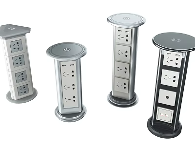 Modern Vertical Switch Panels Silver And Black With Round Base And Multiple Power Outlets 3d model