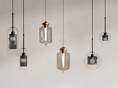 Modern Pendant Lights With Clear Glass Bodies And Metal Accents In Diverse Shapes 3d model