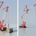 Industrial Heavy Duty Cranes Including Red And Yellow Lifting Construction Equipment
