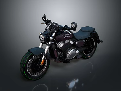 Black Classic Cruiser Motorcycle With Stylish Design Black Seat And Engine 3d model