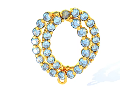 Elegant Gold Circular Jewelry Piece With Blue Gemstones And Delicate Arrangement 3d model