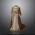 Elegant Traditional Dress With Orange Cape And Cream Embroidered Trim On Gray Background Mannequin