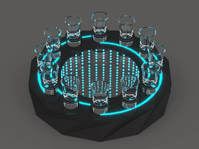 Commercial Equipment With Black Polygonal Base Circular Design Transparent Shot Glasses And Blue LED Lights 3d model