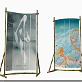 Chinese Style Bamboo Frame Screens With East Style China Art And Wave Designs