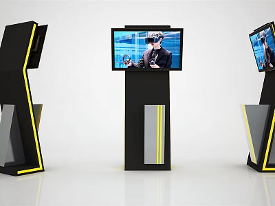 Modern Public Information Kiosks With Black Yellow Accent Design Vertical Stand And Digital Screens 3d model