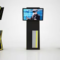 Modern Public Information Kiosks With Black Yellow Accent Design Vertical Stand And Digital Screens