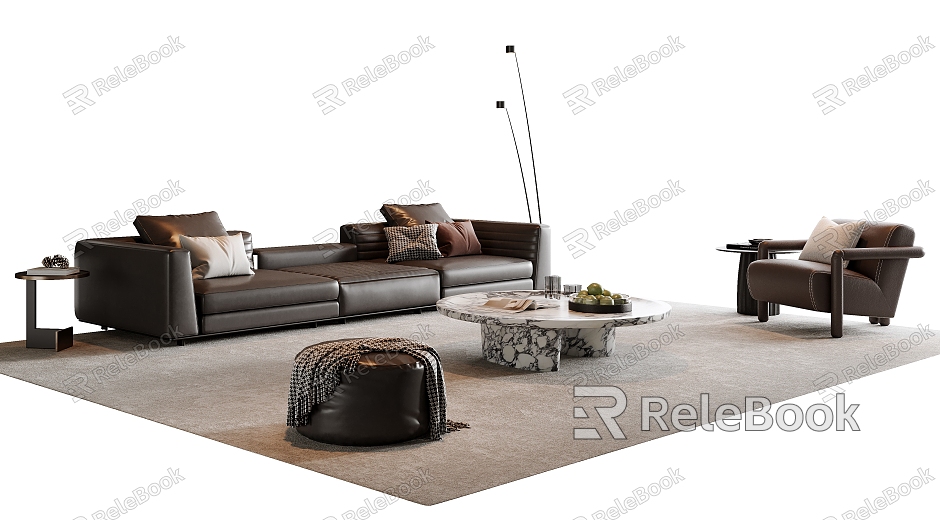 Modern Italian Sofa Coffee Table Combination Leather Sofa Multi-Person Sofa Single Sofa Sofa Stool Side Table Floor Lamp Ornaments model