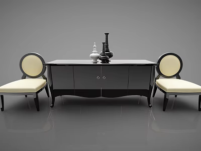 Stylish Single Sofa with Light Cushion Dark Frame and Cabinet Decorative Vases in Living Room 3d model