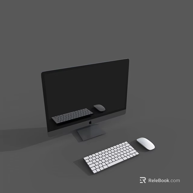 Modern Desktop Computer Monitor With Keyboard And Mouse On Gray Desk 3d model 