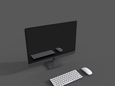 Modern Desktop Computer Monitor With Keyboard And Mouse On Gray Desk 3d model