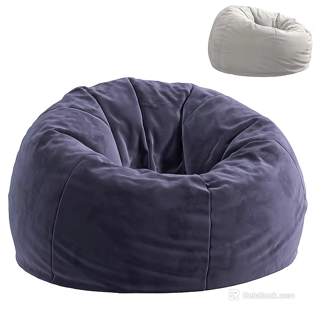 Soft Comfortable Dark Blue Light Gray Velvet Bean Bag Sofa Stool For Living Room 3d model 