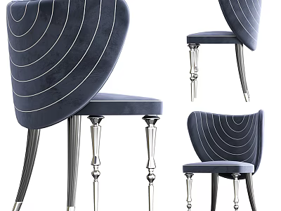 Elegant Leisure Chair With Navy Blue Fabric White Concentric Circle Lines And Metal Legs 3d model