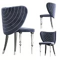 Elegant Leisure Chair With Navy Blue Fabric White Concentric Circle Lines And Metal Legs