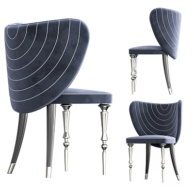 Elegant Leisure Chair With Navy Blue Fabric White Concentric Circle Lines And Metal Legs 3d model