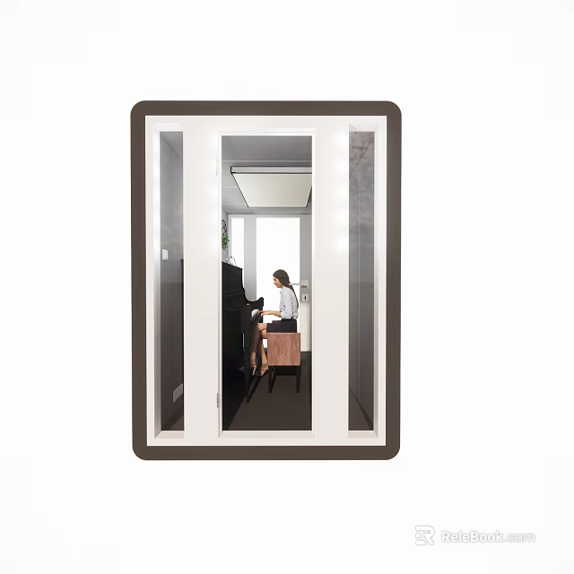 Person Playing Piano In Bright Room With Large Window And Interior Design 3d model 