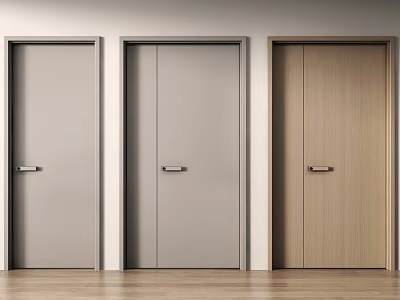 Modern Double Leaf Door Design With Three Side By Side Grey And Wooden Panel Styles 3d model