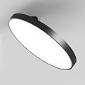 Three Round White Pendant Lights Installed On Gray Ceiling Background 3d model