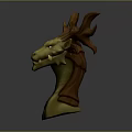 Game Movie Character Dragon Head 3D Model With Yellow Body And Brown Antlers