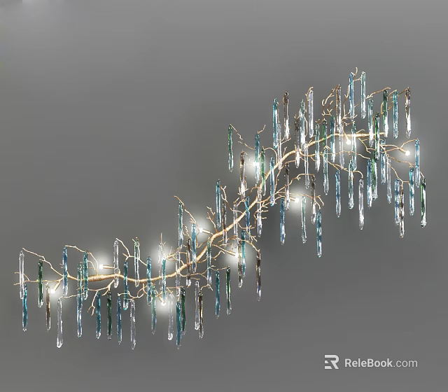 Elegant Modern Crystal Chandelier With Curved Metal Frame And Blue Clear Pendants 3d model 