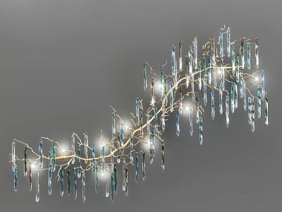 Elegant Modern Crystal Chandelier With Curved Metal Frame And Blue Clear Pendants 3d model