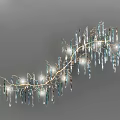 Elegant Modern Crystal Chandelier With Curved Metal Frame And Blue Clear Pendants