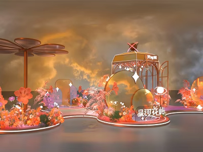 Colorful Floral Decorated Photo Check In Spot With Elegant Scenic Arrangements 3d model