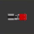 Red 3D Rendered Truck With Black Stripes And Classic Cab Design