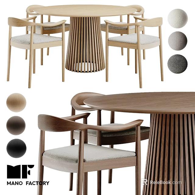 Modern Wooden Dining Table And Chairs Set With Upholstered Seats And Color Options 3d model 