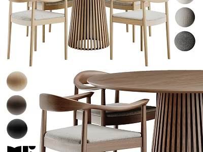 Modern Wooden Dining Table And Chairs Set With Upholstered Seats And Color Options 3d model