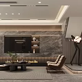 Elegant Modern Living Dining Room Interior With Open Concept Marble TV Wall And Sofa 3d model