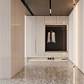 Modern Entryway Hallway Interior Design With White Storage Cabinets Clothing Hanger And Terrazzo Floor