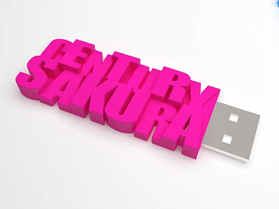 Pink 3D Century Sakura Text Design With USB Connector Element 3d model