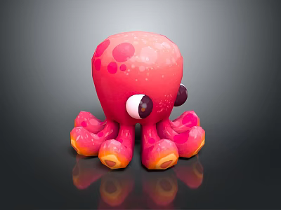 Cute Pink Octopus Cartoon Character With Big Eyes And Orange Gradient Tentacles Plush Toy 3d model