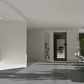 Modern Sales Office Open Space With Green Plants Curved Design Sofas And Large Glass Windows