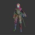 Medieval Weapon Armor With Sword And Helmet On Standing Red Hair Figure