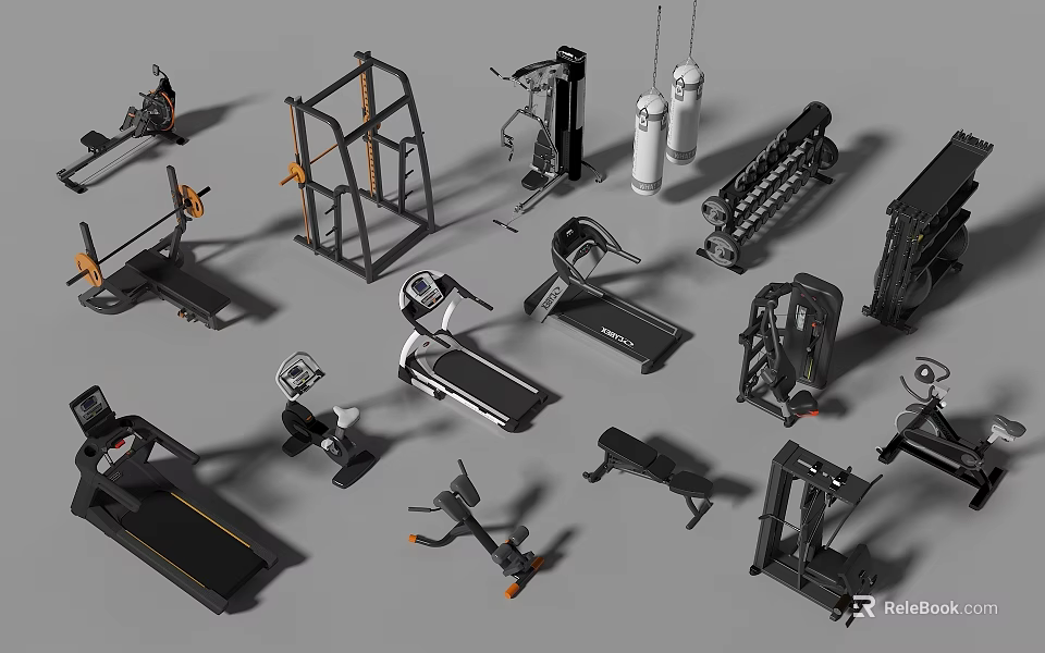 Essential Fitness Equipment For Home Gym Workout Including Treadmills Dumbbells And Machines 3d model 